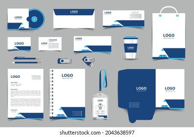 Professional universal branding design kit. Corporate identity template. Business stationery mockup. Editable vector illustration:  Business card, Bag, Id card, envelope, folder, letterhead, pen etc.