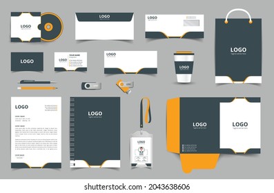 Professional universal branding design kit. Corporate identity template. Business stationery mockup. Editable vector illustration:  Business card, Bag, Id card, envelope, folder, letterhead, pen etc.