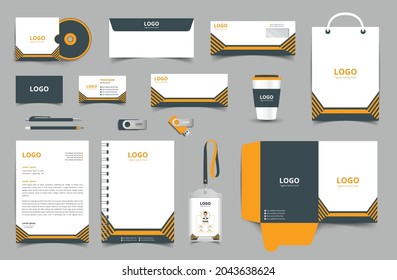 Professional universal branding design kit. Corporate identity template. Business stationery mockup. Editable vector illustration:  Business card, Bag, Id card, envelope, folder, letterhead, pen etc.