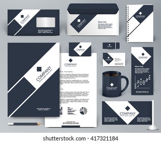 Professional universal luxury branding design kit. Premium corporate identity template. Business stationery mock-up. Editable vector illustration: folder, cup, etc.