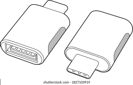 Professional USB-C Adapter Vector / Line Drawing. Icon, Logo, Design, Element