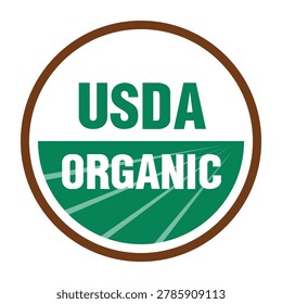 Professional USDA Organic label vector featuring certified organic farming field design in circular badge format. Ideal for organic food packaging, natural products, eco branding, and sustainable agriculture certification.