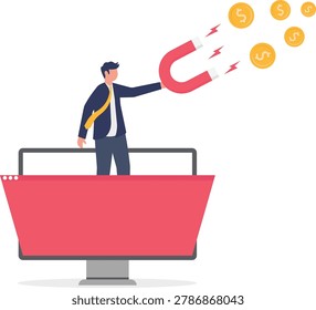 Professional using giant magnet to attract gold coins