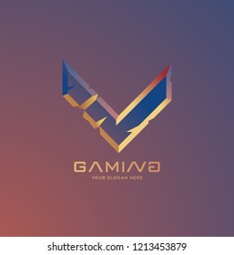 professional V letter monogram gaming logo