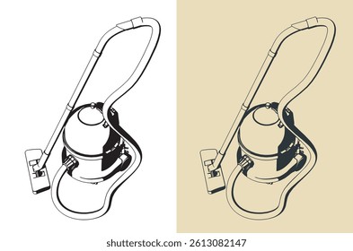 Professional vacuum cleaner stylized vector illustrations