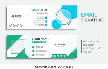 Professional, Vector, Abstract, Modern, and Creative Business  Email Signature Template Design. Corporate Email Signature Design. Green and Sky Blue Color.