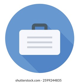 Professional vector briefcase icon within a blue circle, ideal for business.