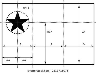 Professional vector construction sheet of the Flag of Acadia, featuring the official geometric layout, proportions, star placement, measurement guides, and technical drafting specifications. This clean black-and-white blueprint illustration is ideal for vexillology, Acadian heritage, educational resources, graphic design, publishing, and historical documentation. Fully scalable vector, isolated on a white background, suitable for print and digital projects