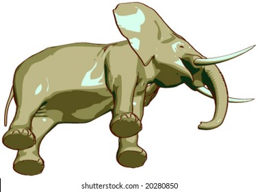 Professional vector drawing consist 3 grouped parts - pen-outline, halftones and full shape of figure. It shows elephant in very special foreshortening