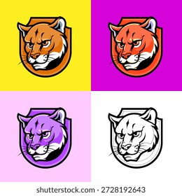 Logotipo de esport de Vector de Profesional con una feroz cabeza de león de montaña. Diseñado para Equipos de juegos, marca de deportes electrónicos, canales de transmisión y logotipos competitivos.