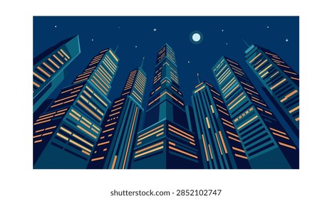 A professional vector graphic showcasing a low-angle perspective of a pedestrian walkway. An individual is depicted walking along a bridge featuring sharp, modern geometric railings. The background consists of a colorful sky in shades of blue and orange, featuring abstract triangular shapes representing clouds. The overall aesthetic is clean, minimalist, and contemporary, suitable for urban lifestyle or architectural themes.