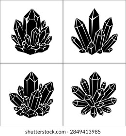 Professional vector graphic showcasing a vibrant purple crystal formation with transparent gradients and sharp lines. This design simulates the natural faceting of an amethyst or quartz mineral, ideal for geology, spiritual healing, luxury jewelry branding, or gaming assets.