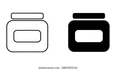 A professional vector icon depicting a cosmetic cream jar suitable for skincare beauty and wellness branding in both outline and solid styles.