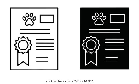 A professional vector icon set representing a pet pedigree certificate or animal registration document.