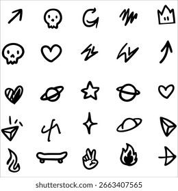 "Conjunto de iconos de Vector de Profesional: símbolos culinarios, de Naturaleza, humanos y de la vida diaria de estilo silueta sobre fondo blanco limpio"	