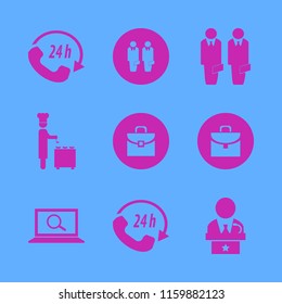 professional vector icons set. with find concept, briefcase, businessmen and call center in set