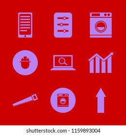 professional vector icons set. with growing graph, saw, find concept and filter in set