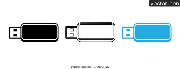 Professional vector icons of USB flash drives in modern black, white, and blue designs
