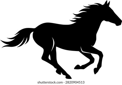a professional vector illustration of a black running horse silhouette
