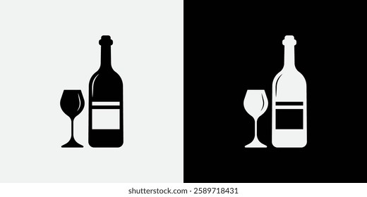 Professional Vector Illustration Featuring a Black Bottle and Stemmed Glass Perfect for Branding Marketing Promotions Digital Media Websites Packaging Advertising and Graphic Design Projects