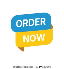 Professionelle Vektorgrafik mit einem Aufruf zur Aktion "Jetzt bestellen". Das Design verwendet saubere, geschichtete Formen in Blau und Gelb mit einer minimalistischen flachen Ästhetik, ideal für Website-Buttons, Marketingaktionen und Online-Shop-Banner.
