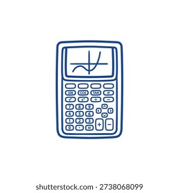 A professional vector illustration of a graphing calculator featuring medium-bold deep blue strokes and rounded terminals on a white background.