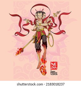 Nezha el tercer príncipe de la ilustración del vector del lotoes una deidad de protección en la religión folclórica china