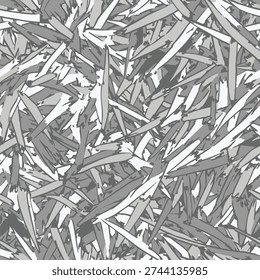 A professional vector illustration of a seamless camouflage pattern featuring gray and white blades of grass designed for marshland and duck hunting concealment.