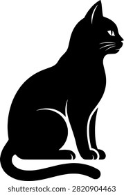 a professional vector illustration of a sitting black cat silhouette