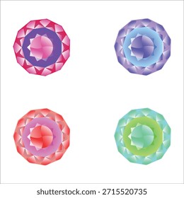 A professional vector illustration of a stylized, faceted gemstone or mandala icon. Featuring a vibrant pink, magenta, and deep purple gradient palette with a symmetrical octagonal structure. Perfect for luxury branding, jewelry logos, modern graphic design elements, or spiritual insignias. Isolated on a clean white background.