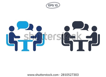 A professional vector illustration of two individuals engaged in a conversation at a desk representing communication and collaboration in a workplace setting