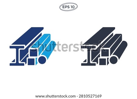 A professional vector illustration of various metal profiles including I beams round pipes and square steel bars for construction and industrial engineering projects