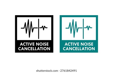 Professional vector logo for Active Noise Cancellation technology, featuring sound wave frequency icons in circular badges for audio equipment and tech branding.