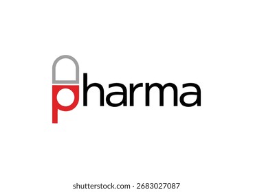 Design de logotipo de vetor profissional Integrando um ícone de cápsula médica estilizado com a letra 'P' para formar a palavra "Pharma,"