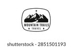 Professional vector logo design for a mountain trails travel agency, featuring majestic peaks, a winding path, and a star in a vintage badge style. Ideal for outdoor adventure brands and tourism businesses.