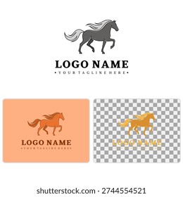 A professional vector logo design of a trotting horse with a flowing mane. Suitable for equestrian sports, farming, and luxury business identity.
