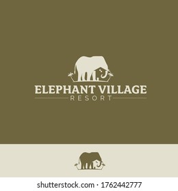 Símbolo vector Elephant Village versión 2 
concepto de pueblo tropical y elefante