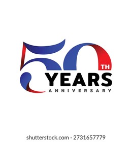 Una Plantilla de logotipo de Vector profesional para las celebraciones del 50 aniversario. El diseño presenta un moderno esquema de color azul y rojo, perfecto para hitos corporativos, eventos y marca.