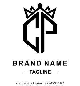 A professional vector logo template featuring the letters CP elegantly integrated with a minimalist crown icon. This design is perfect for premium brands, fashion labels, law firms, luxury jewelry, and corporate identities looking for a sophisticated and regal look.
