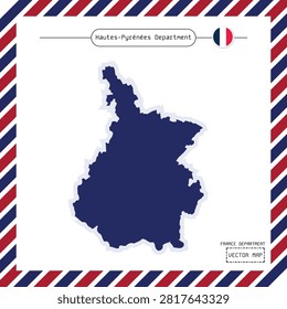 Professional vector map of Hautes-Pyrénées featuring Tarbes, Lourdes and the Pyrenees. Perfect for tourism, GIS, education and travel publications.