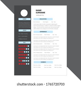 Professional Vector minimalist cv, resume template. Displaying your profile.