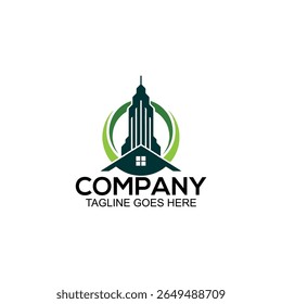 Professional vector real estate logo template featuring a house, tree, and green hill. Ideal for property businesses, realtor agencies, construction companies, architecture firms, and eco-friendly hou