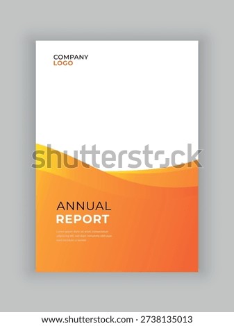 A professional vector template design for an annual company report cover featuring a modern orange and yellow layered gradient abstract graphic, suitable for business documentation and corporate branding.