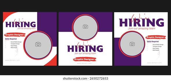 Professional vector template for we are hiring job vacancy announcement social media post design recruitment banner and employment promotion layout