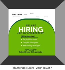 Professional vector template for we are hiring job vacancy announcement social media post design recruitment banner and employment promotion layout