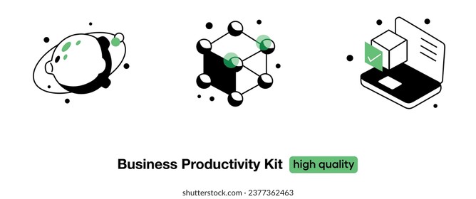 Professionelles Vektorkit, Optimierung, Geschäftswachstum, Analyse, Entwicklung, Effizienz, Geschäftswachstum, Marketing und effiziente Innovation.