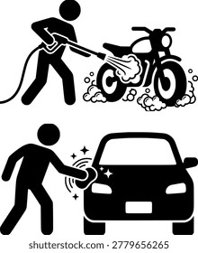 Professional Vehicle Cleaning and Detailing with Car Polishing and Motorcycle Wash Icons