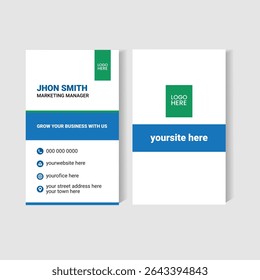 Professional vertical business card template with a clean, dual-sided layout. Ideal for marketing professionals, startups, freelancers, and corporate branding. Includes modern color scheme.