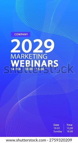 Professional vertical marketing webinar flyer template for social media story featuring a modern blue and purple gradient background with abstract white dotted wave and clean typography layout.