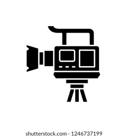 Professional video camera black icon, vector sign on isolated background. Professional video camera concept symbol, illustration 